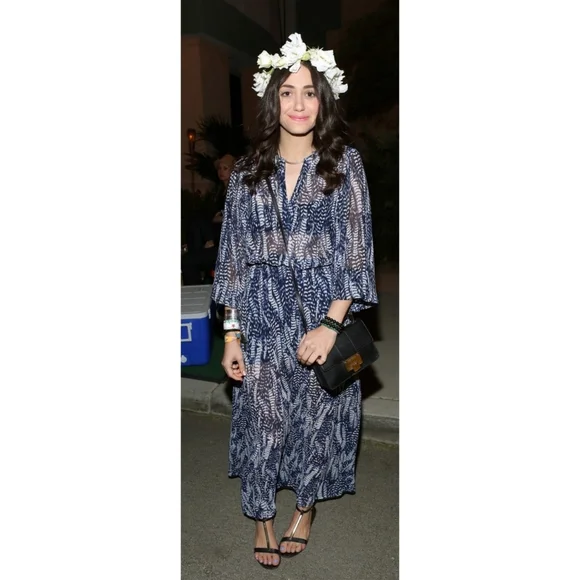 H&M // ultra-glam blue & white feathered print semi-sheer long maxi dress - Picture 11 of 15